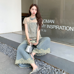 现货 时尚牛仔蕾丝套装女 2C512-1091新款-P175 控238图片