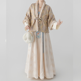 秀琼阁原创【金叶】复原仿宋锦唐褙子齐胸破裙垂领衫冬款汉服女