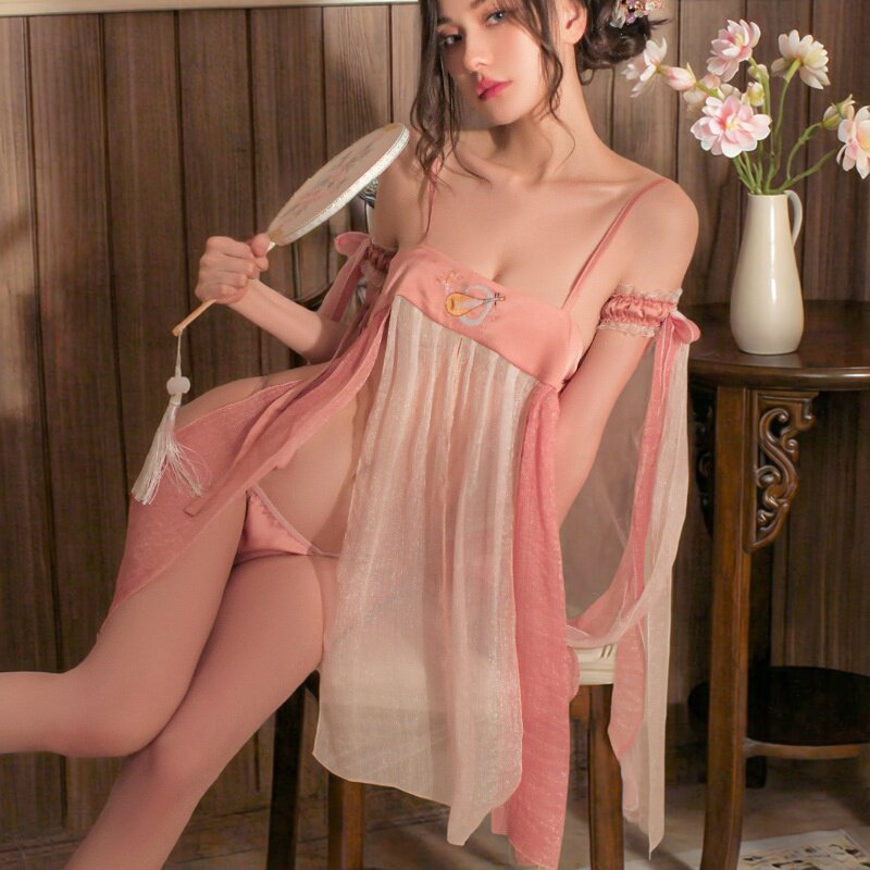 大码情趣内衣性感唐风襦裙制服诱惑火辣汉服刺绣飘纱睡裙
