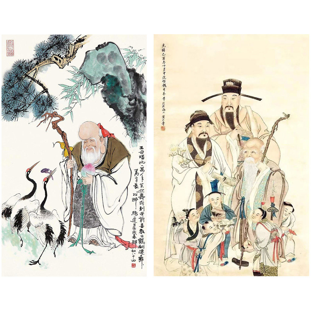 寿星人物福禄寿三星图微喷宣纸国画
