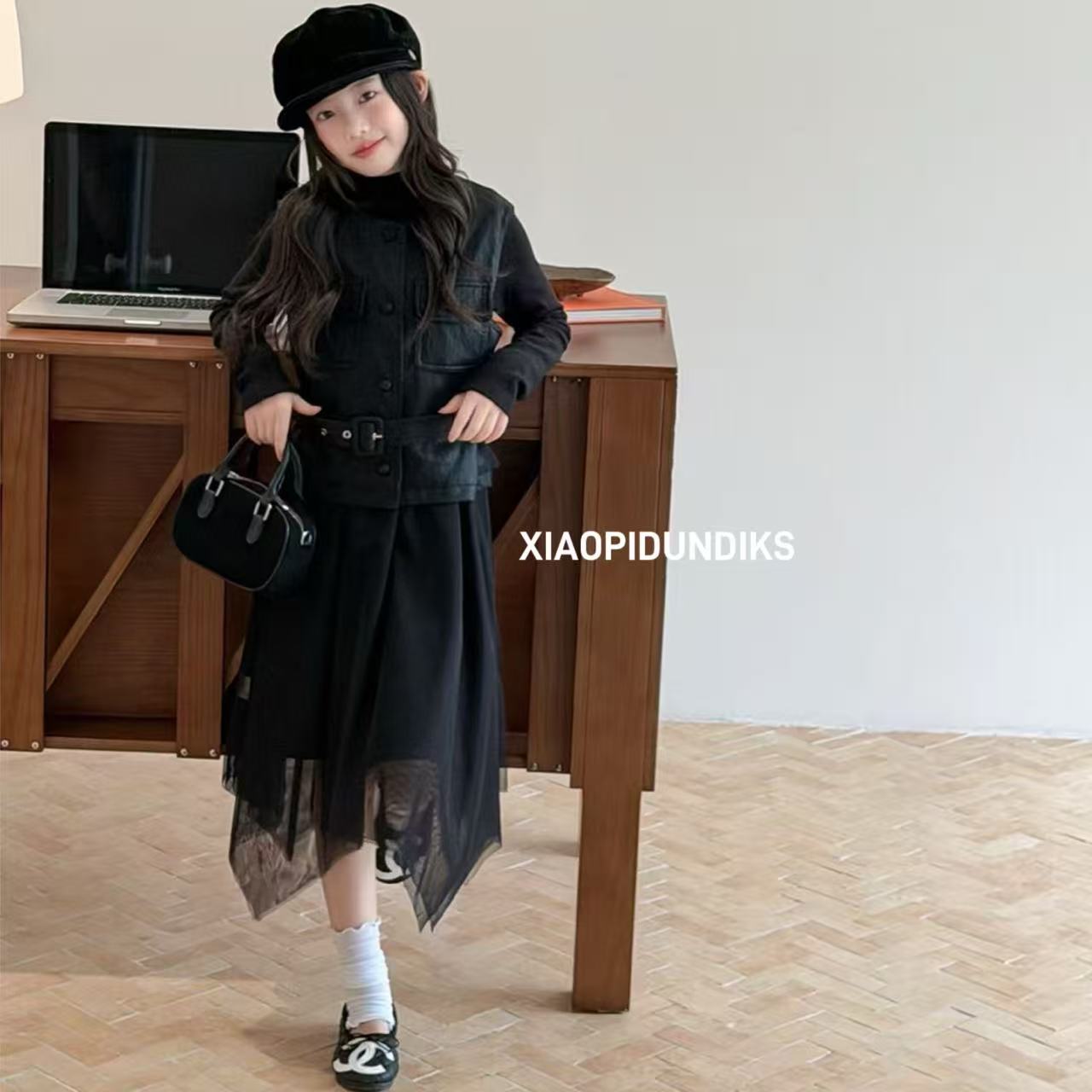 女童秋季不规则网纱裙童装两件套