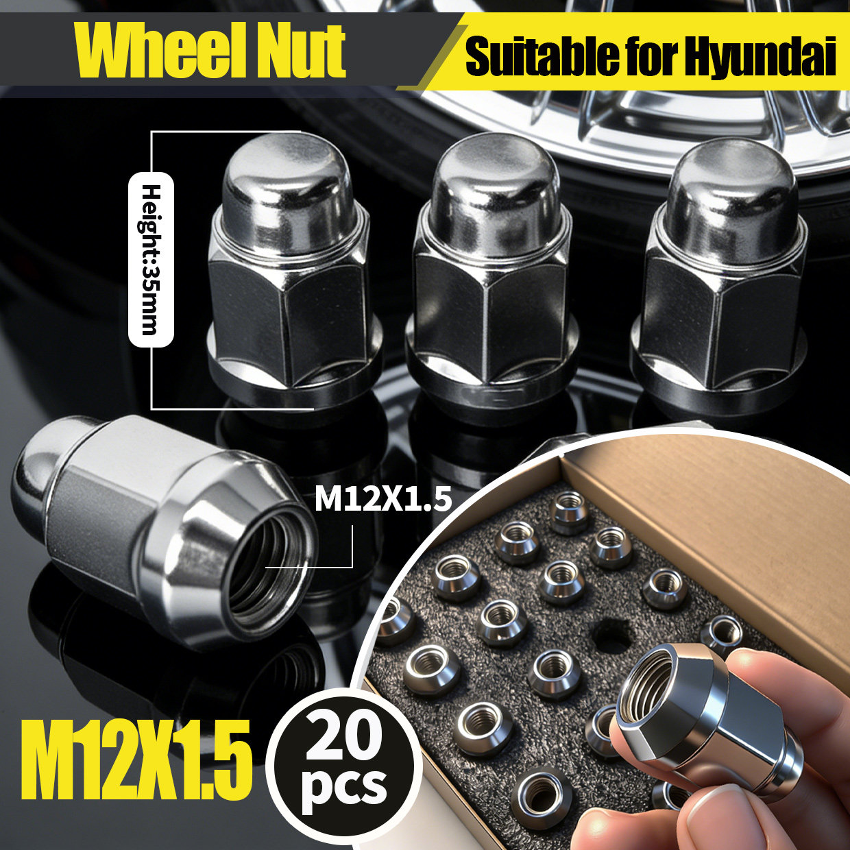 M12x1.5适合现代起亚马自达丰田福特本田汽车19mm轮胎螺母螺丝