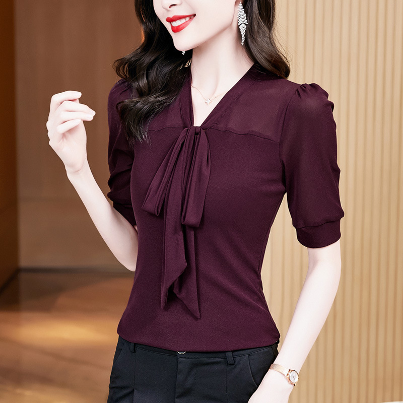 V领系带网纱国标舞摩登舞服