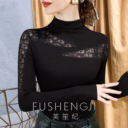 镂空练功舞蹈服秋冬新款国标摩登交谊舞拉丁舞上衣半高领女装长袖