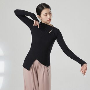 现代舞舞蹈练功服秋冬款斜领长袖衫古典舞上衣形体训练服