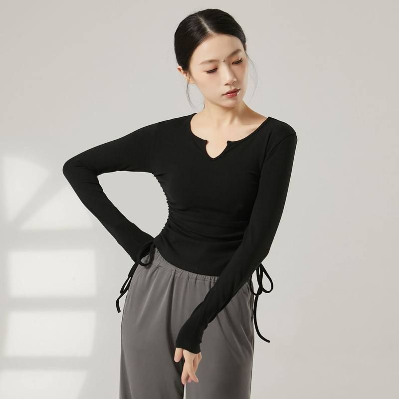 春秋新款拉丁舞现代舞服正肩长袖上衣古典舞舞蹈服装民族舞练功服