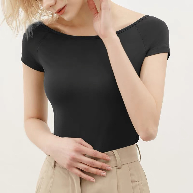 夏季新款莫代尔弹力拉丁舞上衣修身一字领短袖摩登舞蹈练功服装女