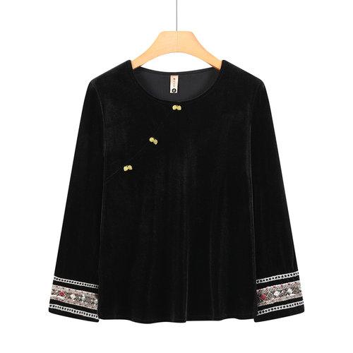 妈妈春装长袖T恤国风小衫洋气质