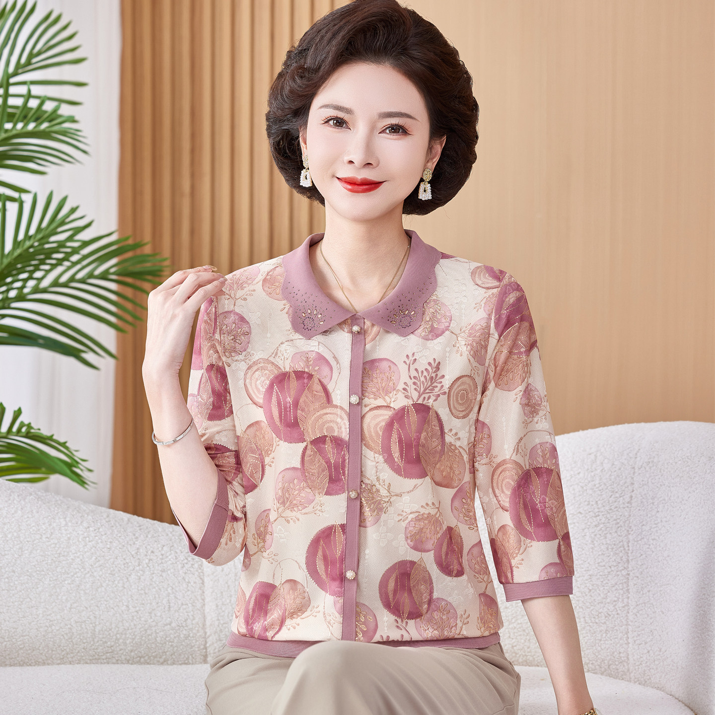 老年人七分袖女春夏季奶奶小衫图片