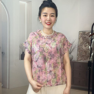 年轻妈妈夏装短袖T恤薄款中年女装新款时尚雪纺小衫凉爽透气上衣