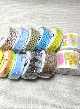 现货mt展会复刻 和纸胶带荧光房子 黄接龙植绒格子蕾丝鸟手帐贴纸