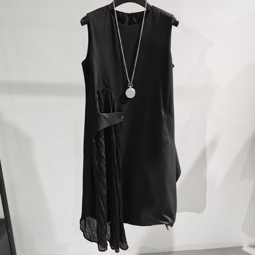odbo欧宝女装黑色无袖女宽松休闲百搭连衣裙