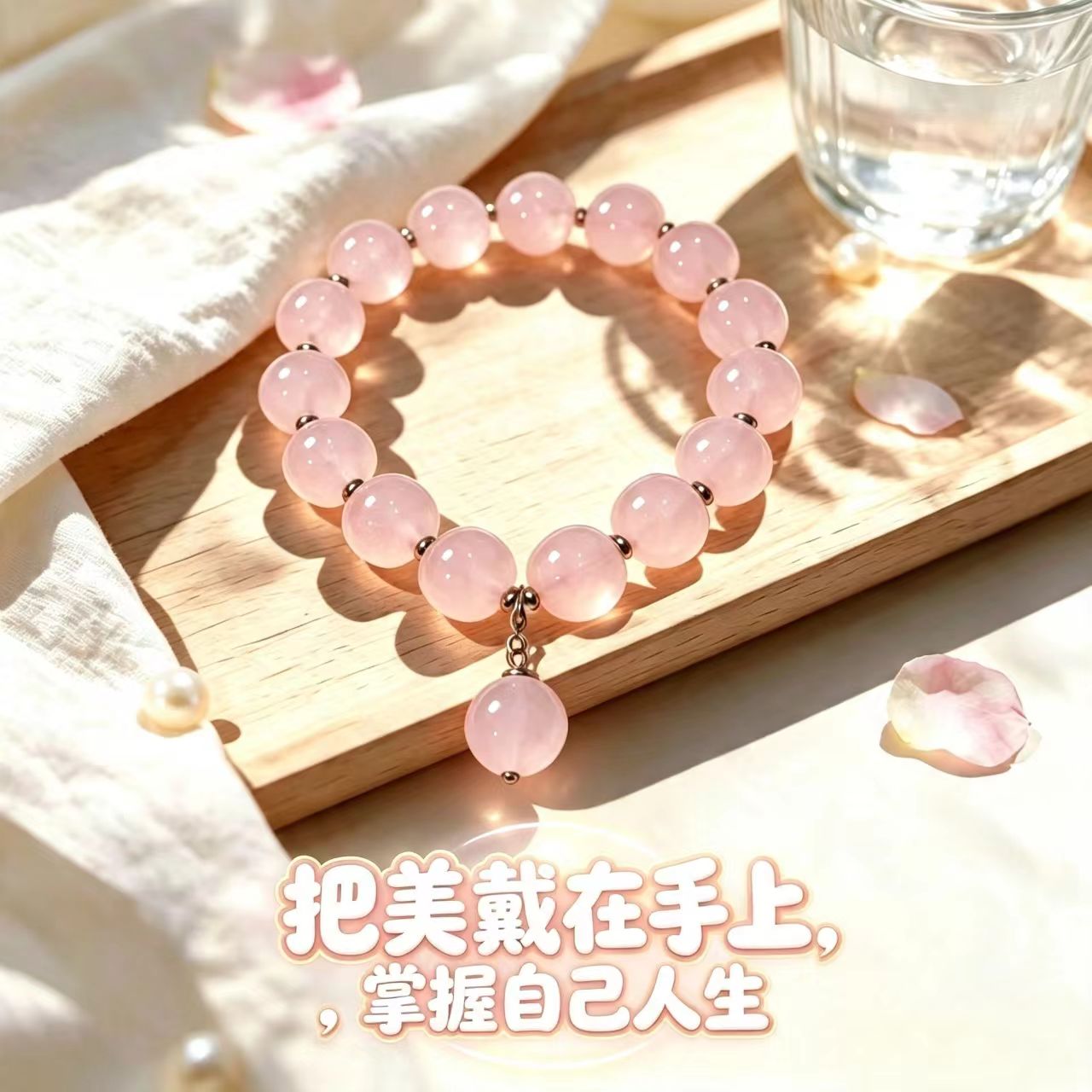 粉水晶手串手链招桃花纯天然男女同款2026新款