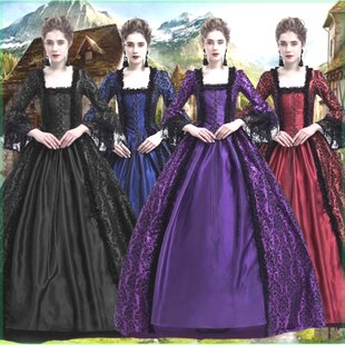 S-5XL大码 高档宫廷礼服蕾丝拼接大摆裙复古中世纪文艺复兴连衣裙