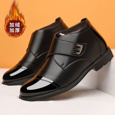 加绒棉鞋男鞋爸爸鞋冬季漆皮中老年加厚加棉高帮鞋子圆头男棉皮鞋