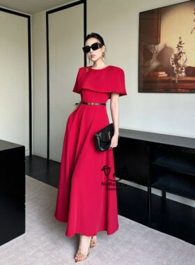 夏季新款时尚气质御姐范披肩斗篷连衣裙女设计感小众长款裙子