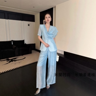 夏季新款时尚套装女高级感气质名媛薄款西装外套上衣配高腰长裤
