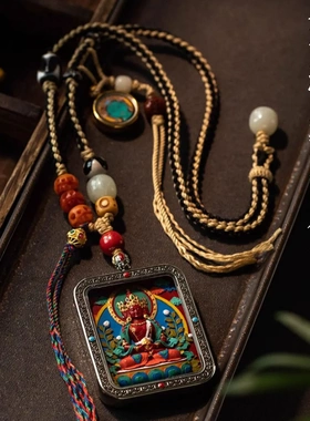 五台山朱砂菩萨藏式彩绘生肖本命佛吊坠唐卡项链八大守护神佛牌