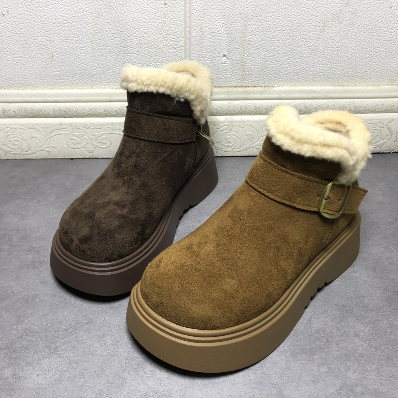 撤柜断码处理女鞋2025冬季款时尚厚底保暖休闲皮带扣勃肯鞋雪地鞋