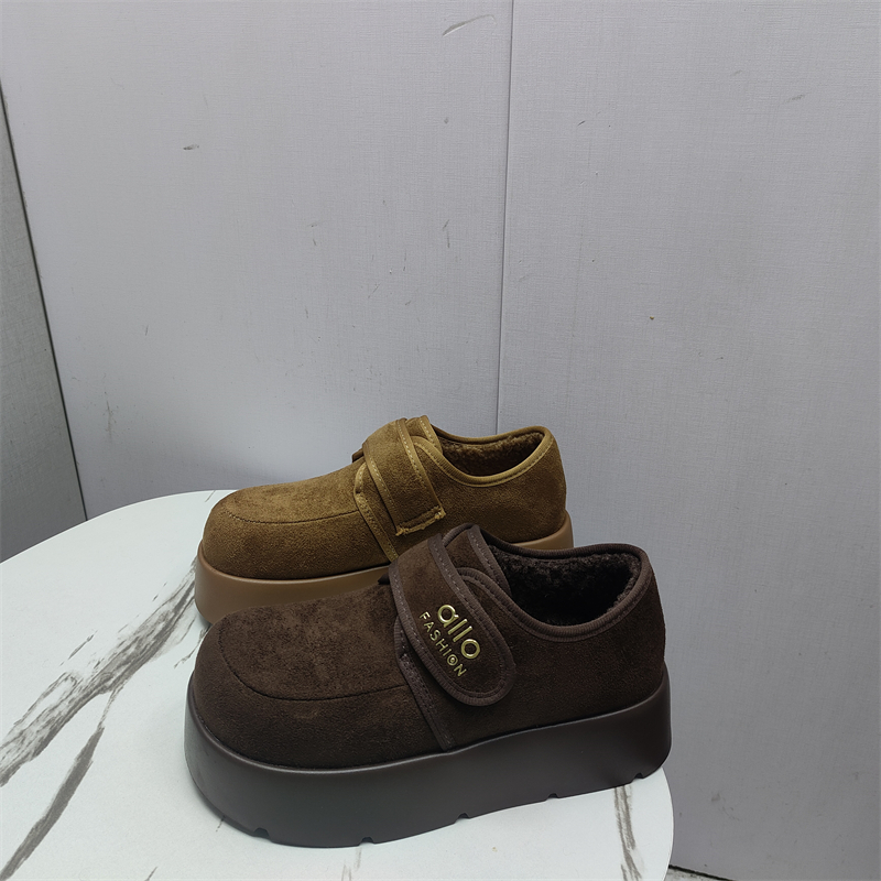 撤柜断码处理女鞋2025冬季款时尚舒适圆头厚底加绒魔术贴勃肯鞋女