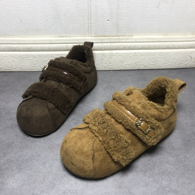 撤柜断码处理女鞋2025冬季新款时尚加绒保暖厚底魔术贴休闲勃肯鞋