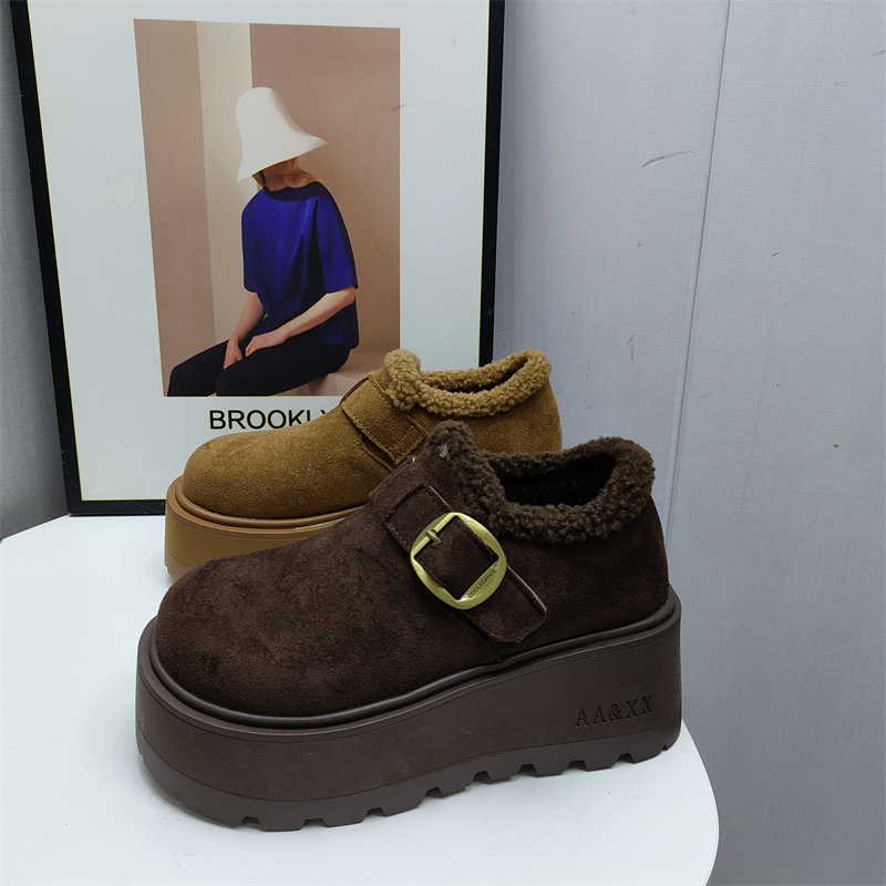 撤柜断码处理女鞋2025新款时尚加绒保暖勃肯鞋厚底休闲皮带扣棉鞋
