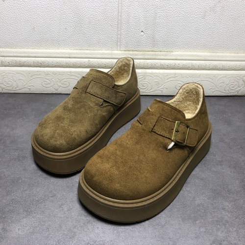 撤柜断码处理女鞋202冬季新款时尚厚底圆头休闲加绒保暖勃肯鞋女