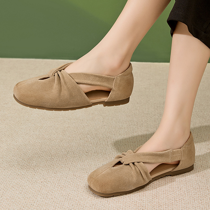 2025夏季新款真皮文艺森系休闲牛皮凉鞋女平底包头舒适百搭女鞋子