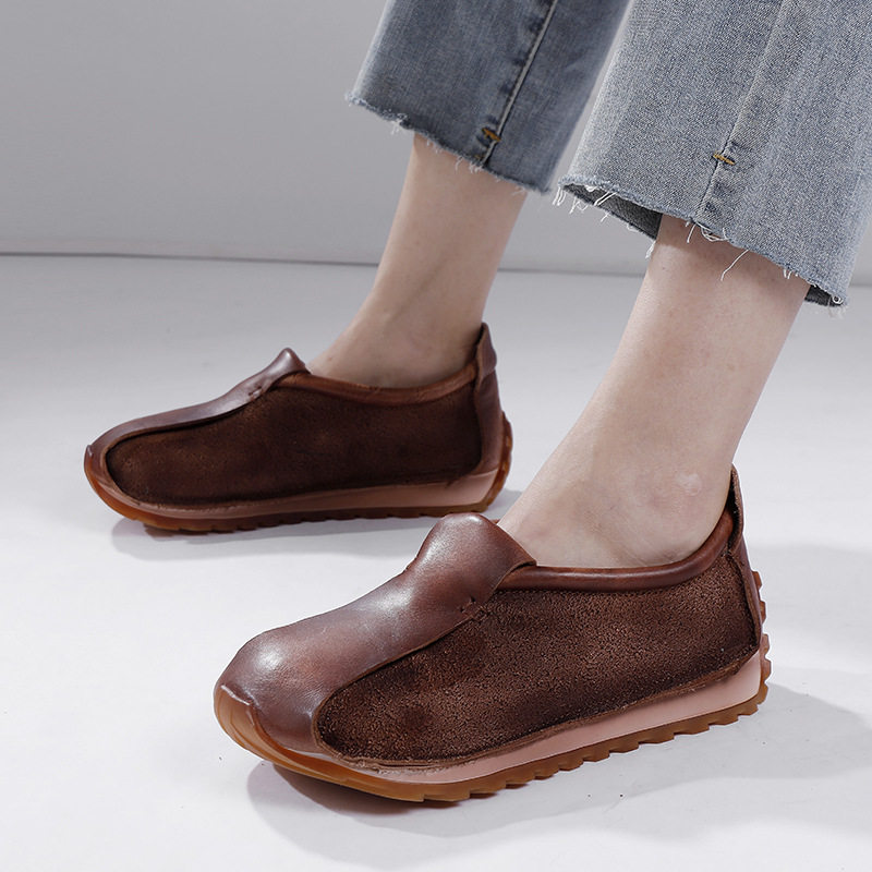 2024秋冬新款广州回古原创头层牛皮软底女鞋低帮手工复古渔夫鞋子