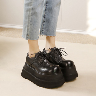 松糕鞋 2026春秋新款 牛皮女鞋 复古擦色时尚 女 复古欧美增高厚底单鞋