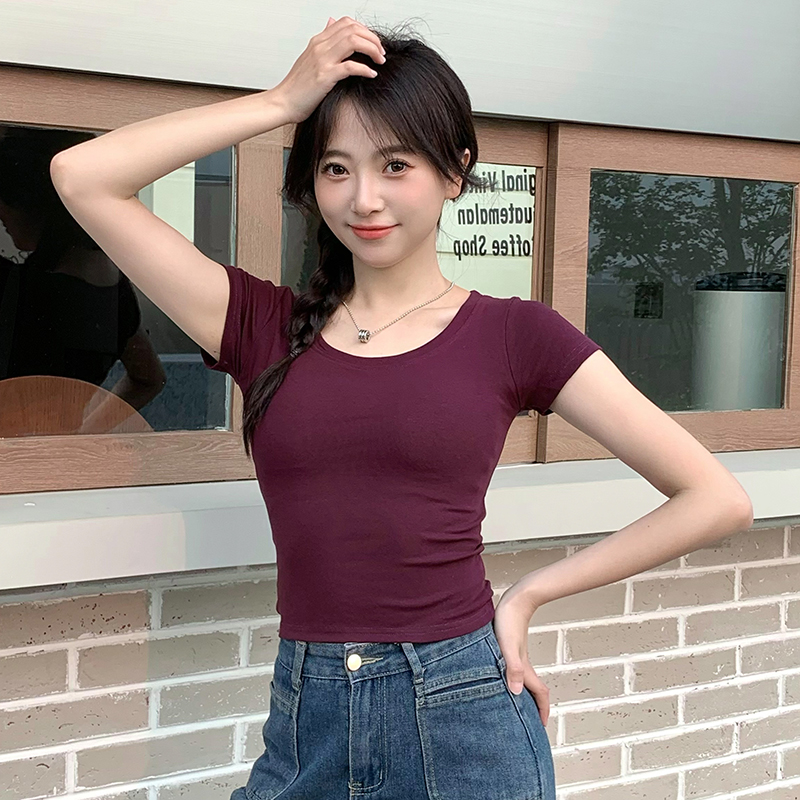 纯棉U领正肩短袖t恤女装202T恤