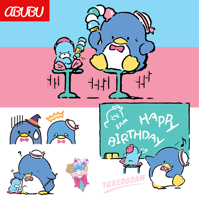 山姆企鹅遮划痕可爱个性笔记本贴纸电动摩托汽车旅行登机箱帖子潮