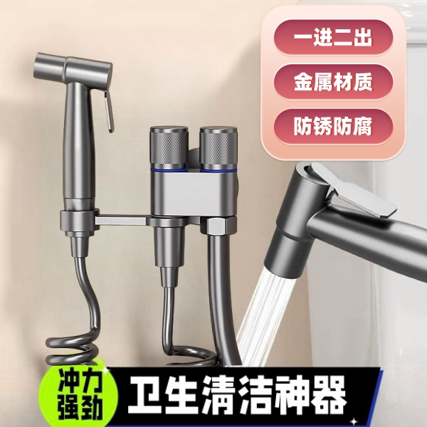 马桶伴侣套装不锈钢喷枪一进二出喷头/喷枪