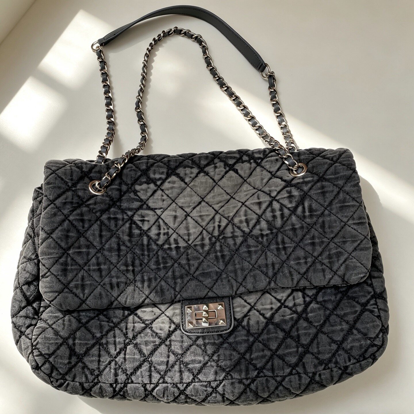 小众品牌 黑色复古菱格纹链条包女大容量翻盖包时尚手提包单肩包