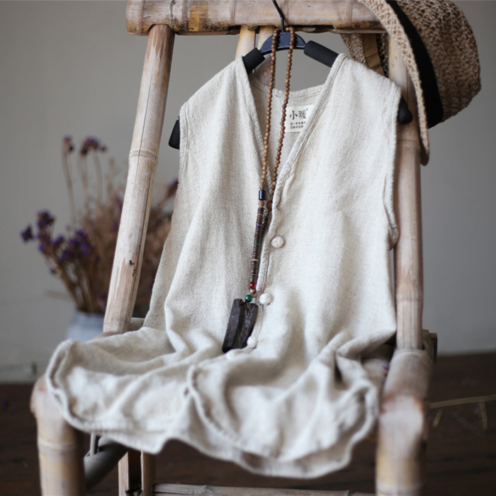 0春夏新款女装盘扣禅意纯麻马甲