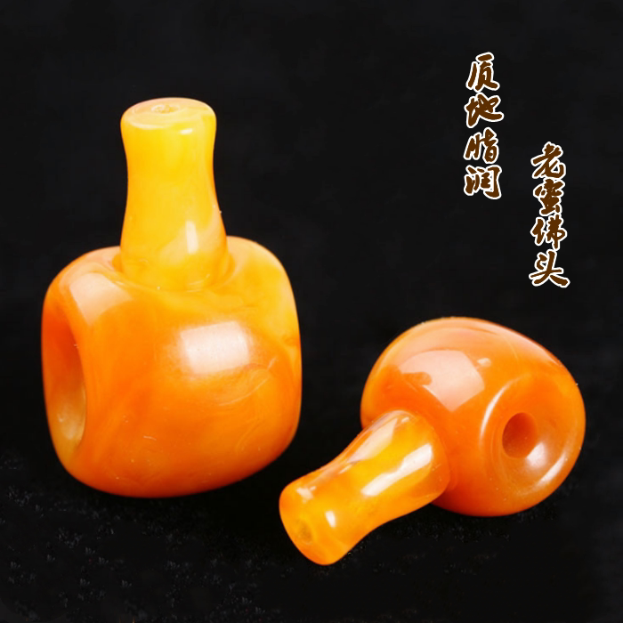 老蜜蜡琥珀三通佛头分体手串