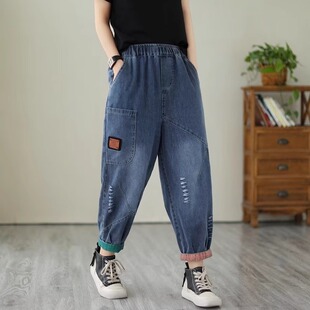 中老年女装2025春装新款时尚大码宽松显瘦牛仔裤妈妈装休闲哈伦裤