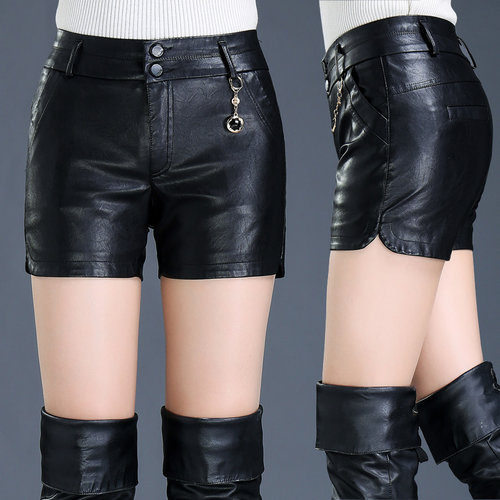 皮短裤女秋冬新款外穿直筒裤靴裤