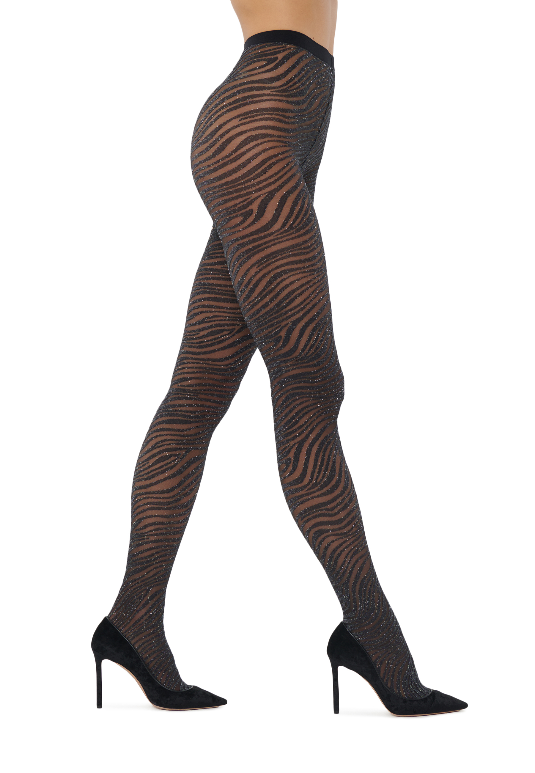 奥地利Wolford Zebra 20D绝版斑马条纹黑色银丝连裤丝袜子14970