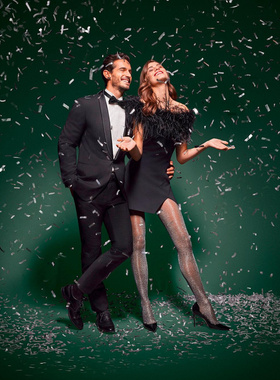 德国FALKE Highshine 30D半透银色亮丝满天星奢华宴会连裤袜44617