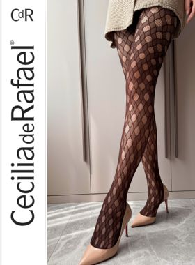 停产限量西班牙CdR Anders 36D 镂空菱形格纹棕色时尚连裤袜27677