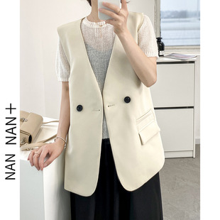 西服开衫 马甲外套女春夏宽松显瘦休闲百搭无袖 潮 纯色V领西装 韩版