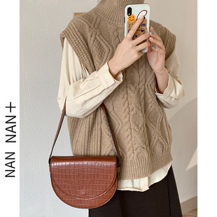 复古立体菱格麻花高领针织背心外搭女韩版 叠穿 秋冬毛线马甲打底衫