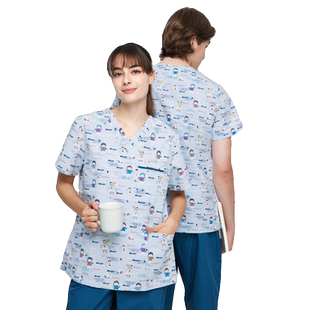 安诺新品印花洗手服护士医生工作服牙科儿科诊所制服舒适男女衣服