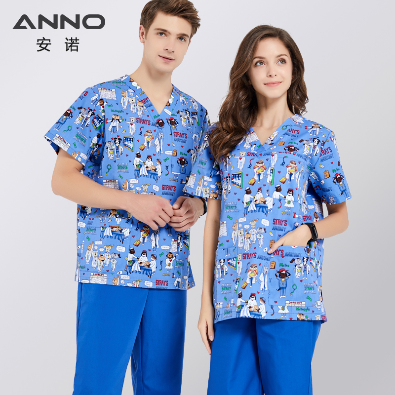 安诺印花手术服短袖医生护士服儿童美容院分体套装女款洗手服
