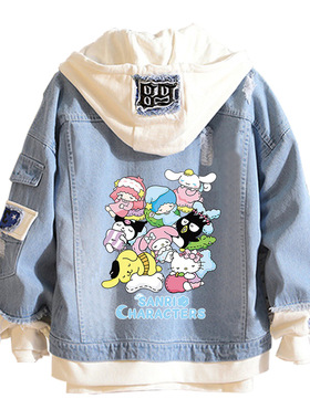 日系三丽鸥牛仔外套上衣Melody美乐蒂帕恰狗hellokitty情侣装宽松