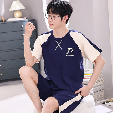 青少年睡衣男士夏季纯棉短袖家居服全棉薄款加肥加大码男胖童套装