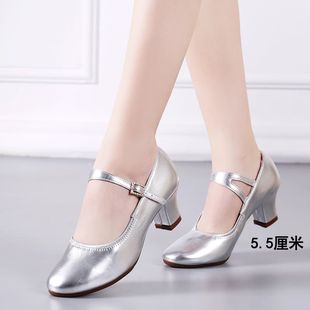 广场舞鞋女高跟5cm软底牛筋底四季舞蹈鞋真皮女鞋子广场舞鞋成人