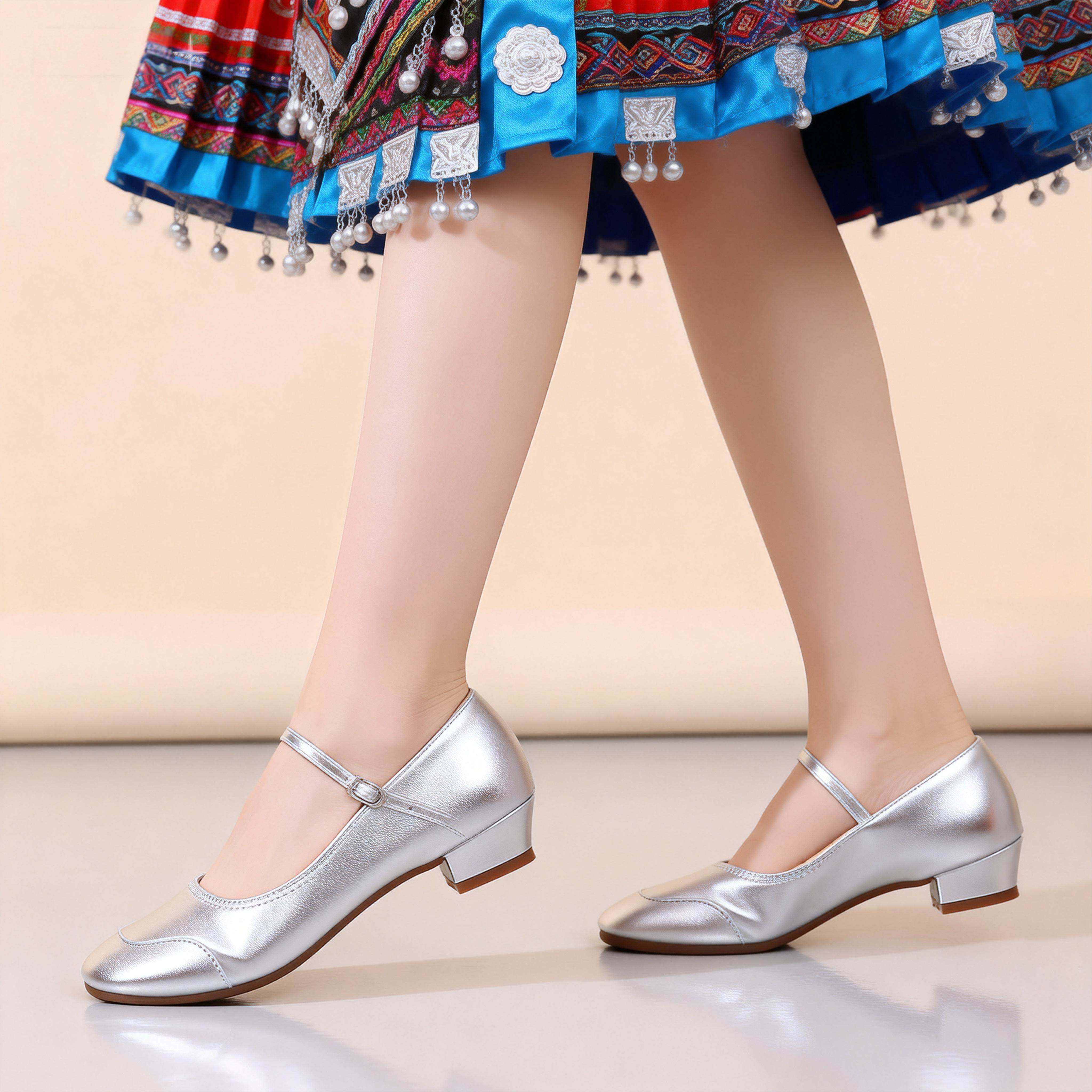 真皮银色新款广场舞专用舞蹈鞋软底女士鞋子皮鞋单鞋跳舞牛皮女鞋