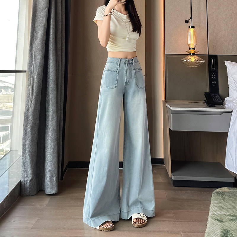 小个子莱赛尔软牛仔阔腿裤女2026夏季九分薄款冰丝喇叭裤显高裤子